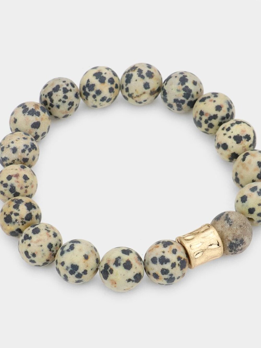 Dalmatian Jasper Semi Precious Stone Beaded Stretch Bracelet - Boho Stacking